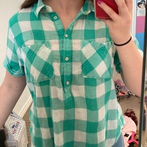 Merona Green and White Plaid Short Sleeve